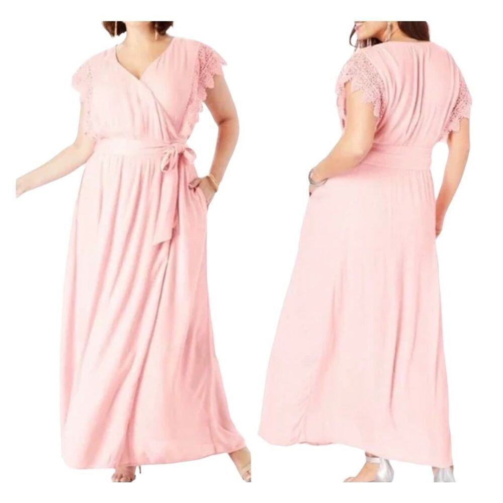 Roaman’s Women's Crinkle Wrap Maxi Dress Size 12W Blush Pink‎